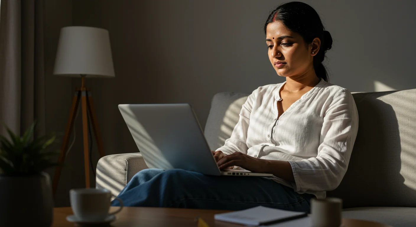 Mother attending online parenting counselling session on laptop at home